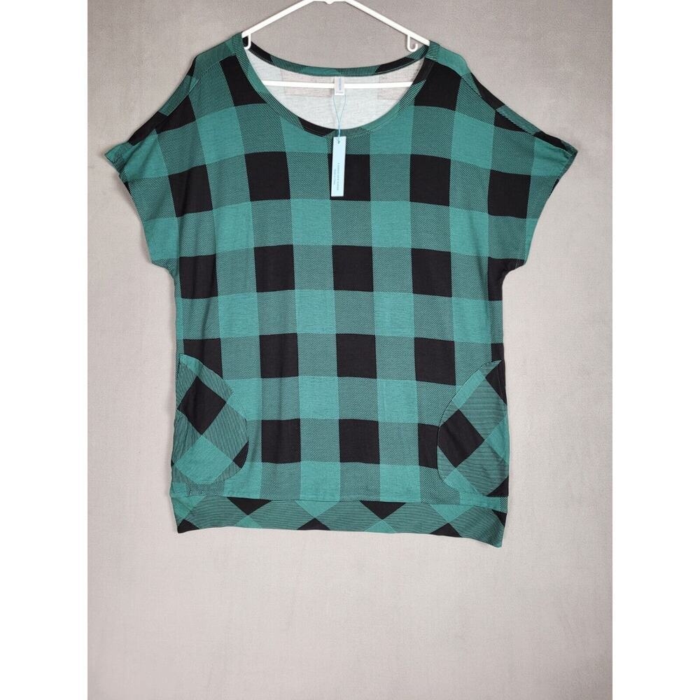 Womens Short Sleeve Top Plaid Print Blouse Flowy Top Loose Fit Tunic Tshirt XL